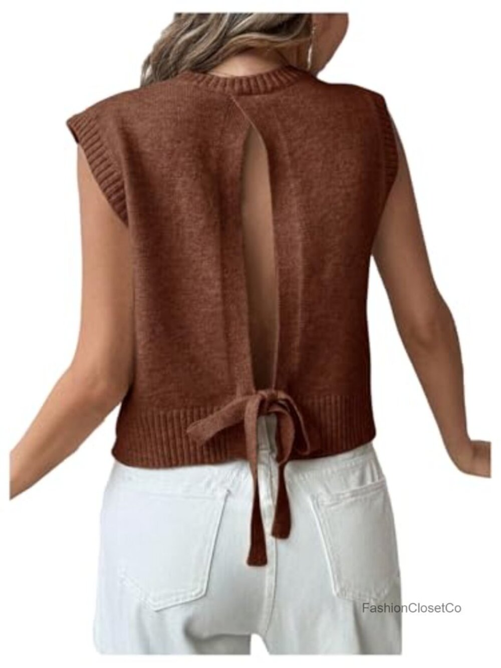 Women's Backless Tie Knit Sleeveless Sweater Vest Open Back Top